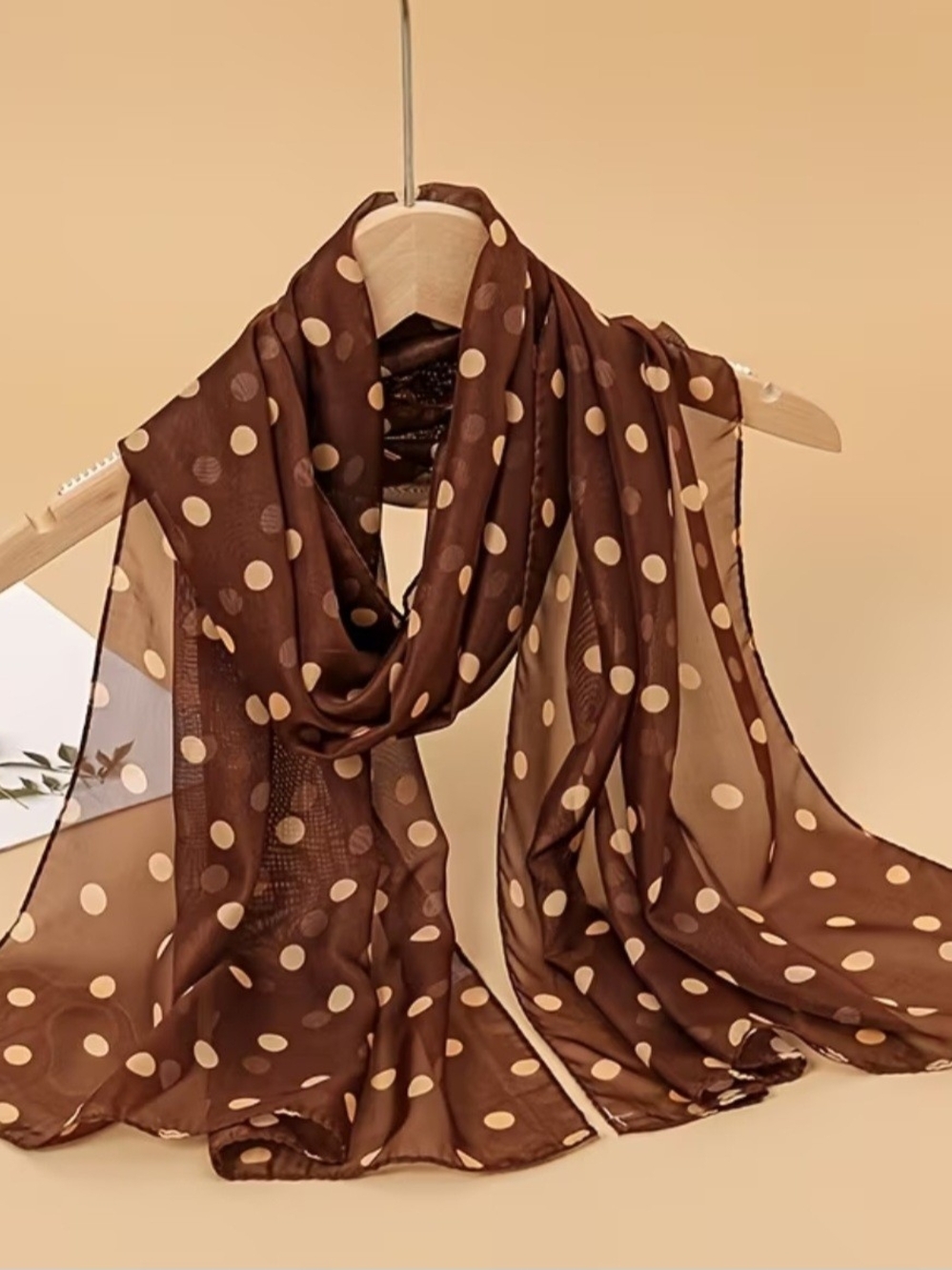 Elegant Brown Polka Dot Chiffon Scarf